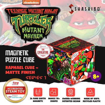 Shashibo Ninja Turtles Shape Shifting Box - Award-Winning, Patented Fidget Box W/ 36 Rare Earth Magnets - Transforms Into Over 70 Shapes (Raphael Series 1)
