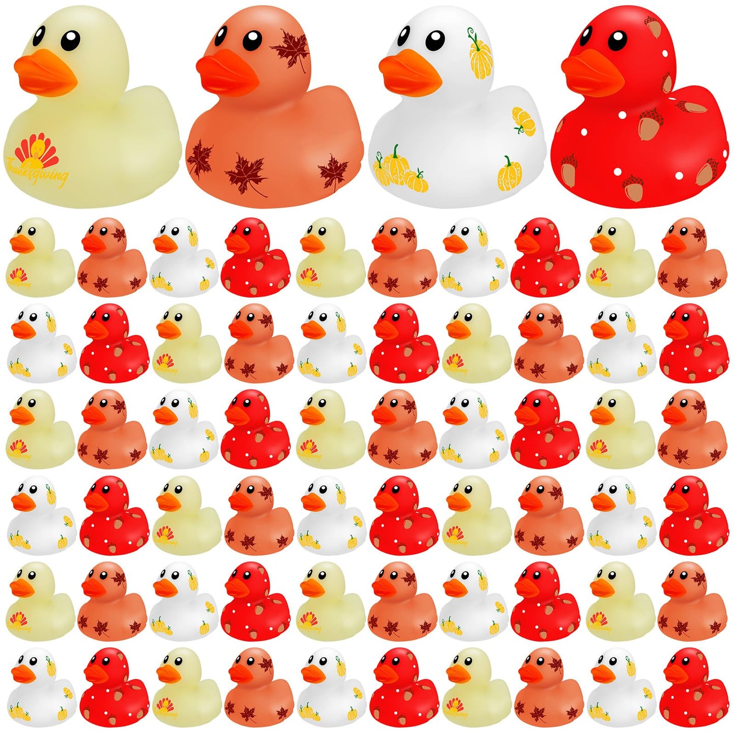 Libima 24 Pcs 2 Inch Fall Mini Rubber Ducks Thanksgiving Rubber Duckies With Pumpkin Leaf Turkey Printed Fall Theme Rubber Ducks