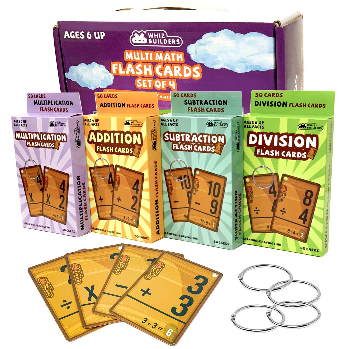 Math Flash Cards 208: Addition & Subtraction Flash Cards, 0-20 Flash Cards, Multiplication & Division Flash Cards, 4 Rings - Math Facts Flash Cards - Kindergarten,1St, 2Nd, 3Rd, 4Th, 5Th & 6Th Grade