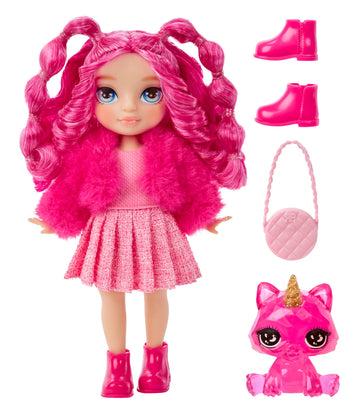 Rainbow High Littles – Magenta Monroe, Pink 5.5' Posable Small Doll With Purse, Magical Pet Kitty, Girls Toy Gift, Kids Ages 4-12 Years
