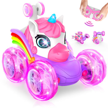 ZIZZ RC Cars for Girl Age 4-8 - Pink Remote Control Car for Girls, RC Stunt Car 360 Rotating Crawler with Headlights Cars Toys f