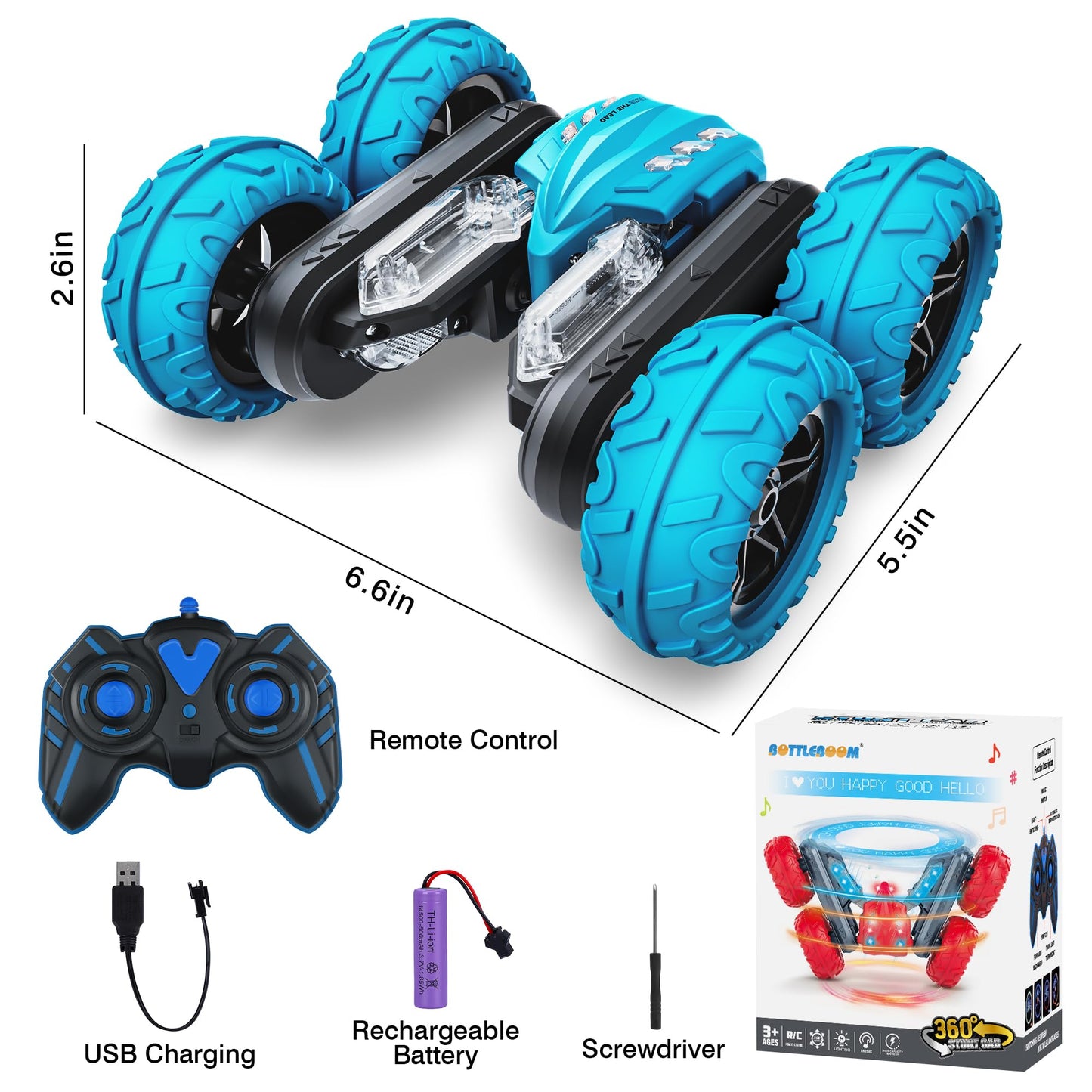 Remote Control Car, 2.4Ghz RC Stunt Cars with Double Sided 360-degree Flips Rotating Car Toy, Rechargeable LED Light Up Letters
