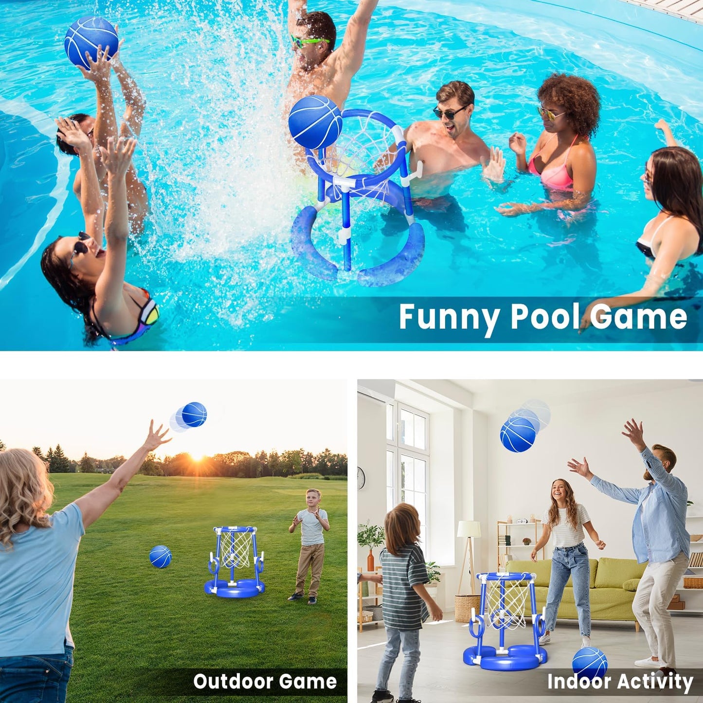 SpringFlower Pool Basketball Hoop, Summer Swimming Pool Floating Basketball Pool Toy, 2 in 1 Kids & Adults Summer Pool Outdoor P