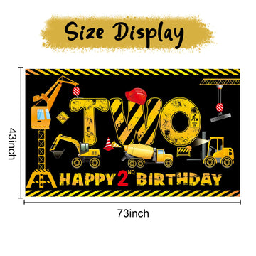 Construction 2Nd Birthday Banner Decorations For Boys Kids, Dump Truck Construction Theme Two Birthday Party Supplies, Excavator