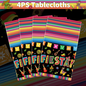 4 Pack Cinco De Mayo Printed Fiesta Mexican Table Cover Fiesta Party Tablecloth Taco Night Table Cloth Mexican Themed Party Tabl