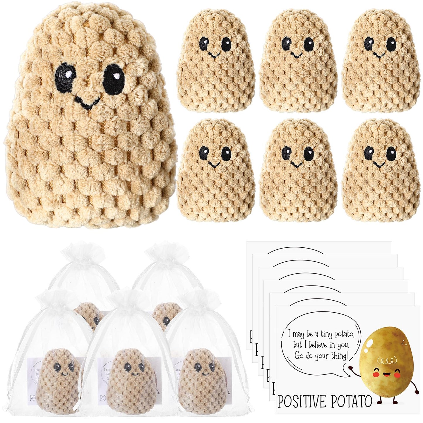 Roundfunny 12 Sets Positive Knitted Potato Toys Emotional Cute Potato Crochet Gifts Positive Cards Bags Inspirational End Of Sch