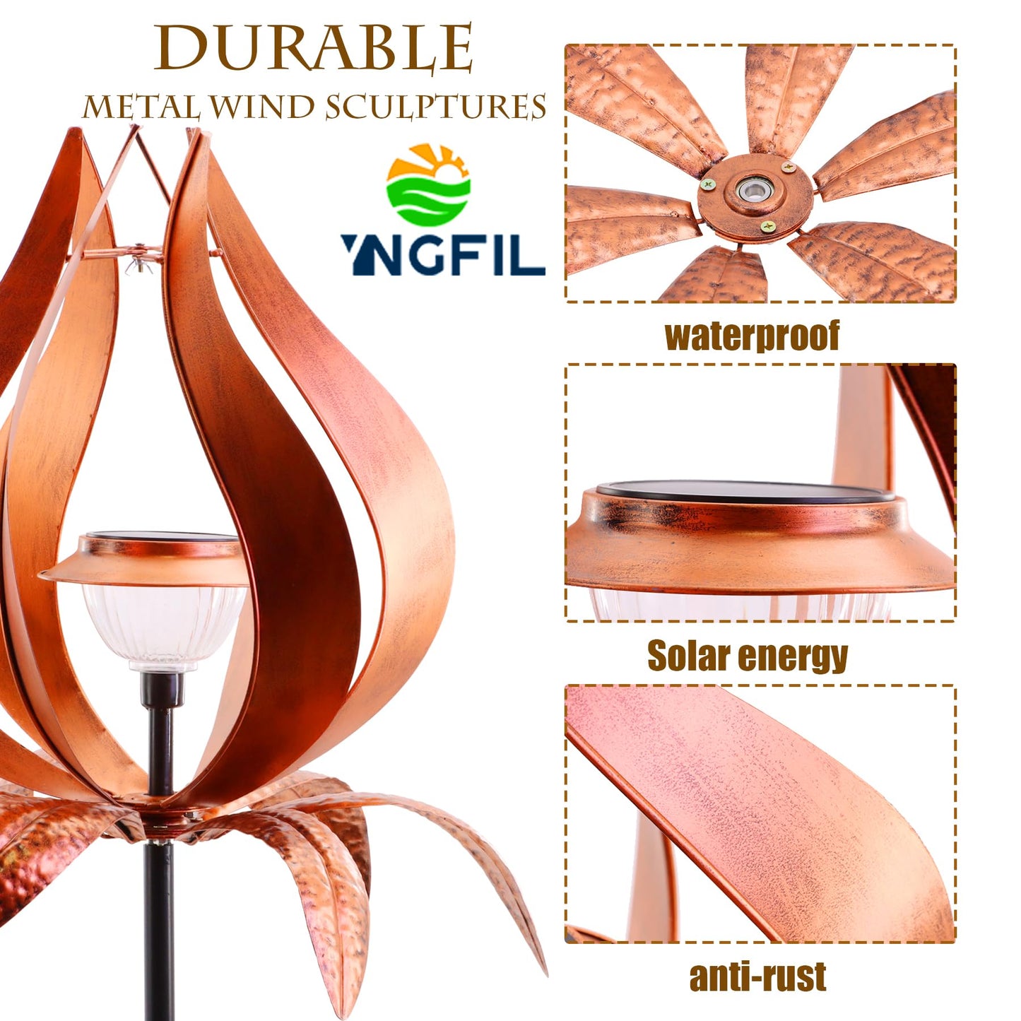 Multi-Functional Yard Wind Spinners with Solar Lights Outdoor Garden,YNGFIL Large Ornaments Outdoor with Double Shepherds Hooks