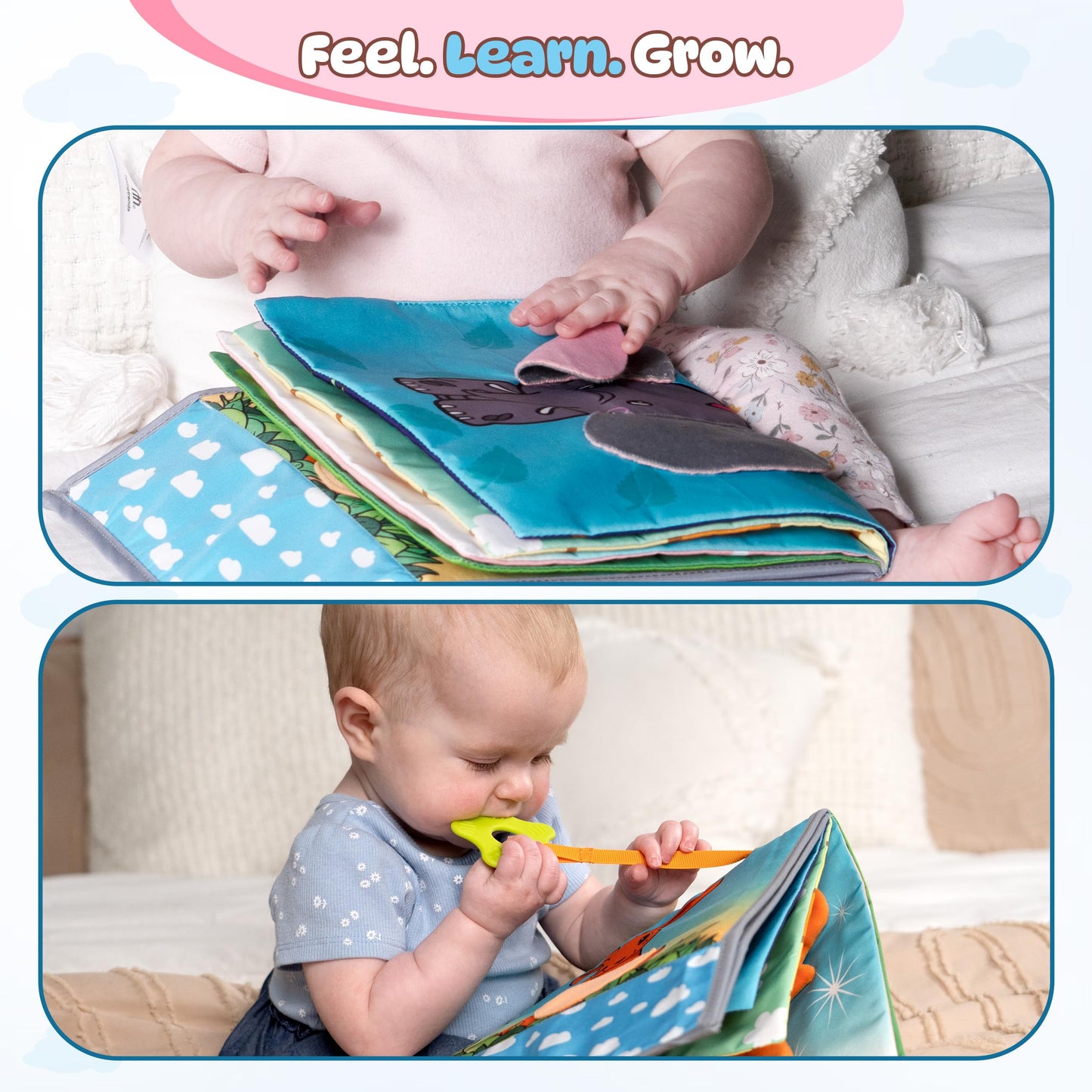 Premium Baby Tummy Time Mirror With Crinkle Books For Babies, Baby Teether Toys, Baby Books 0-6 Months, Tummy Time Toys Developm