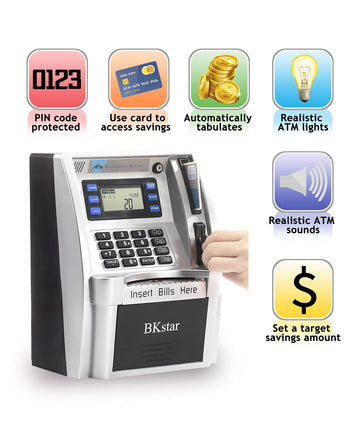 2024 Upgraded Atm Piggy Bank For Real Money Kids Adults With Debit Card, Bill Feeder, Coin Recognition, Balance Calculator, Digi