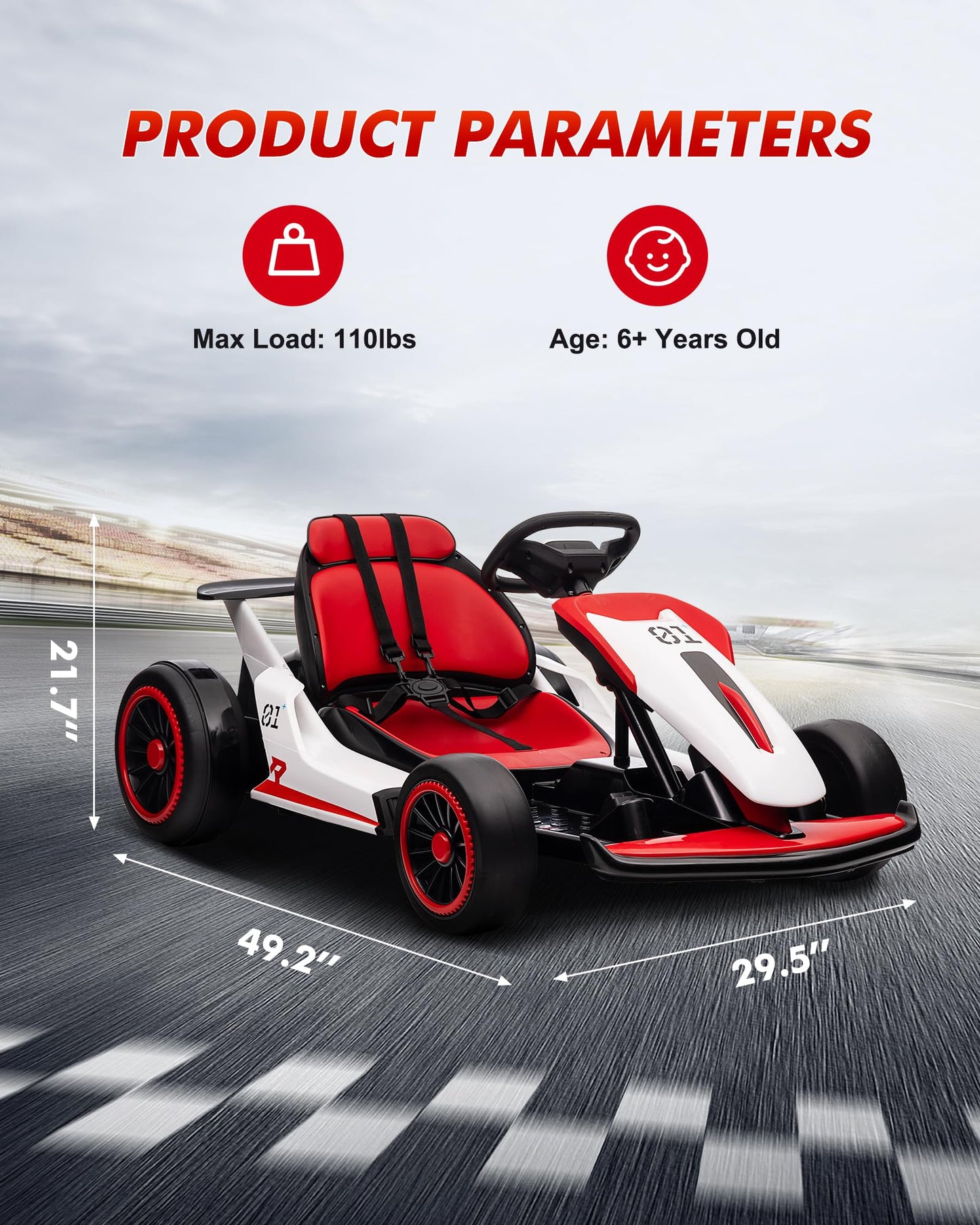 Garveelife Kids Ride On Race Car Toy,24V Ride On Go Kart With Long-Lasting Battery,Electric Drift Kart Toy With Powerful Motor F