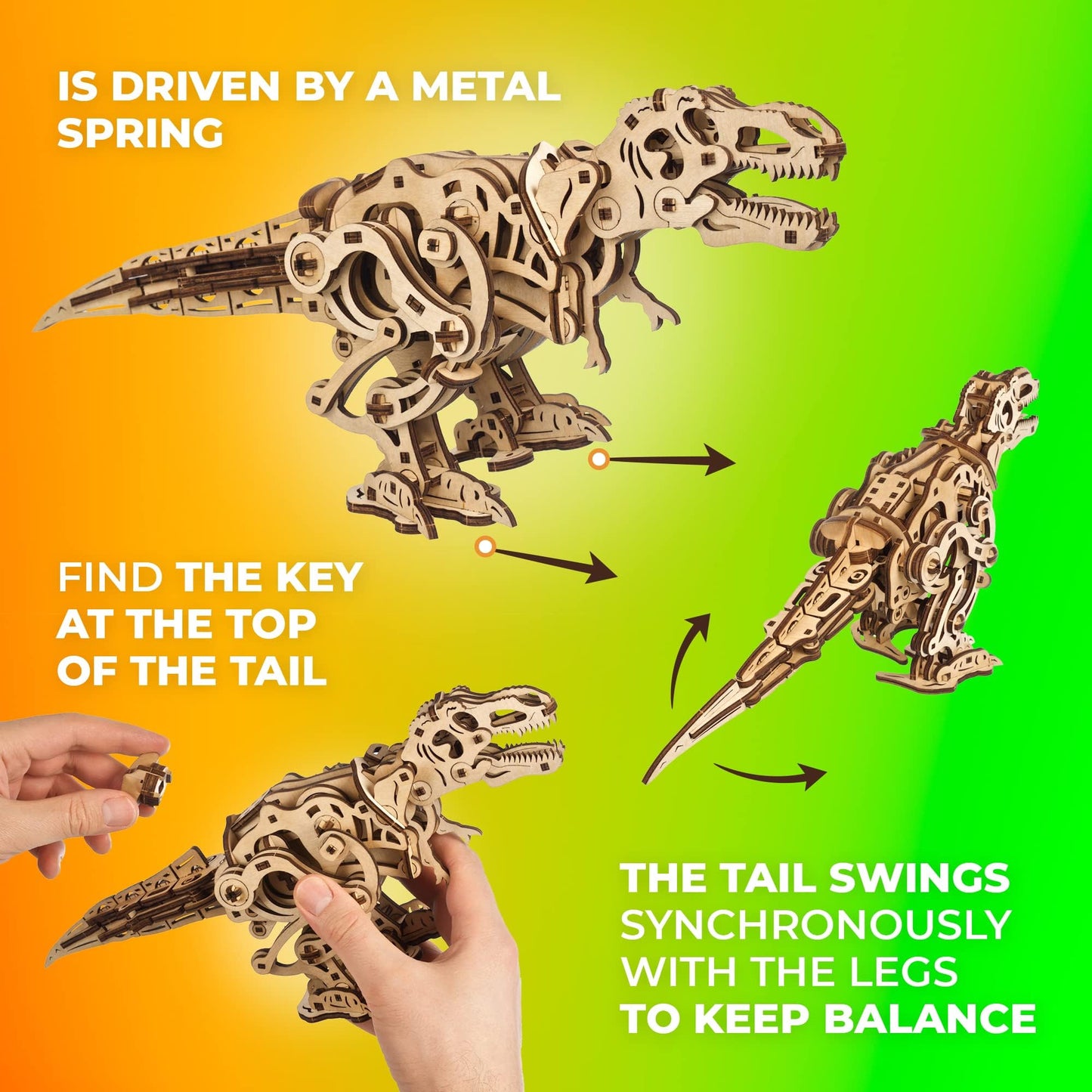 UGEARS Wooden 3D Puzzles for mature-themeds - Tyrannosaurus Rex Dinosaur Model Kit Craft Kits for mature-themeds Women and Men - 3D Wooden Dinosaur Automaton Models for mature-themeds to Build Wood Puzzles mature-themed - 249 Pcs