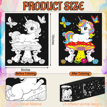 Zhanmai 24 Pack Velvet Coloring Posters - Fuzzy Animal Crafts for Kids, Multicolor, Model WOO-Zhanmai-3378, Perfect for Holiday Activities