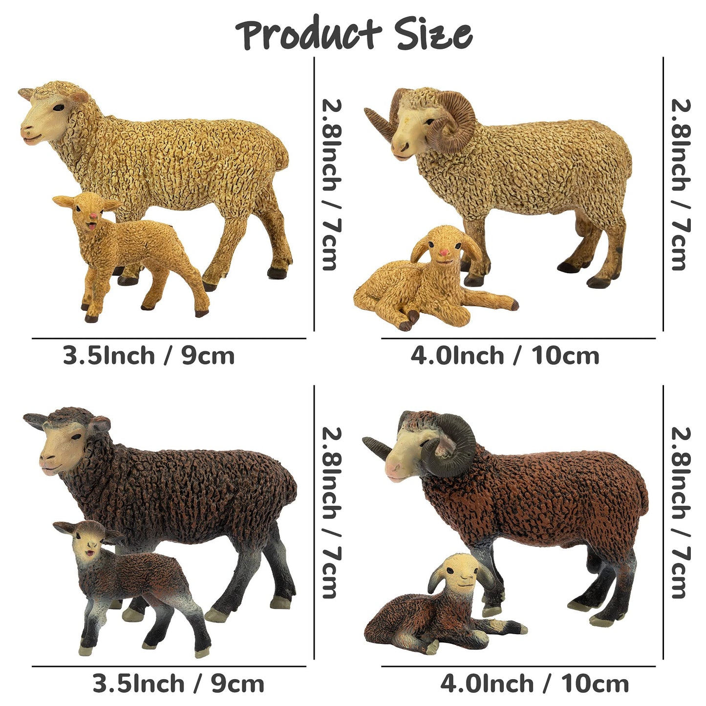 Toymany 8Pcs Merino Sheep Figurines Realistic Farm Animal Sheep Toys- Plastic Sheep Figures Birthday Christmas Toy Gift For Kids Toddlers