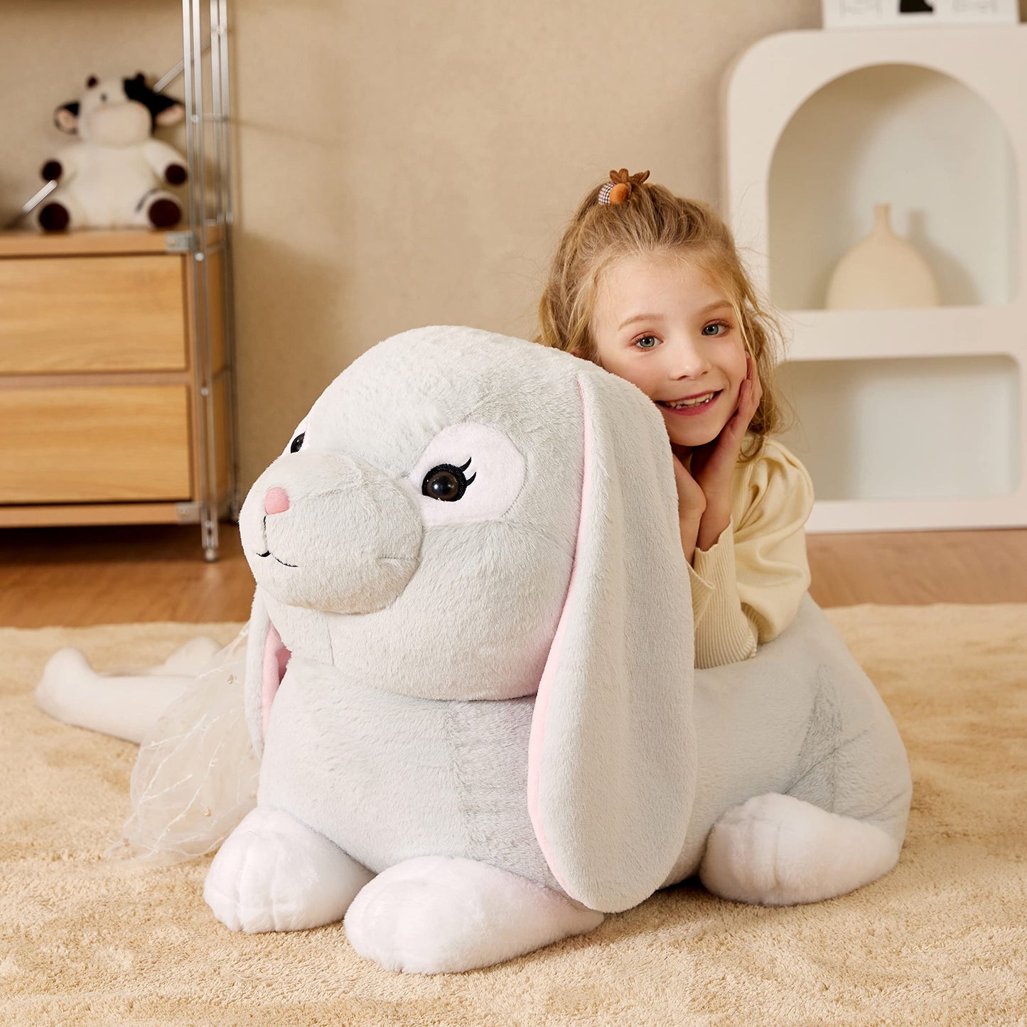 Earthsound Giant Rabbit Stuffed Animal Plush Toy,Large Realistic Bunny Jumbo Big Size Soft Toys,Cute Huge Plushy Fluffy Fat Plus