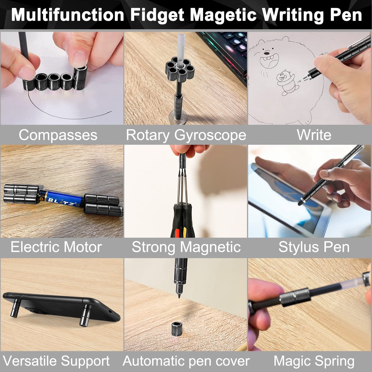 Moonhua Magnetic Pen Fidget Toy, Magnet Metal Black Writing Pen Toy For Anxiety Relief, Diy Multifunctional Decompression Pen For Kids Adults, Idea Gift For Christmas Classroom Teens Party Supplies
