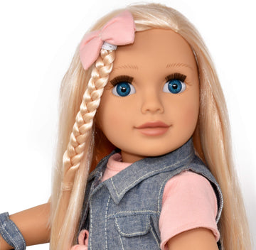 Gift Boutique 18 Inch Girl Doll, Fashion Doll With Fine Blonde Long Hair For Styling, Blue Eyes, Leather Boots, Denim Jacket Hair Bow Handbag, Doll Clothes And Accessories Princess Doll For Kids