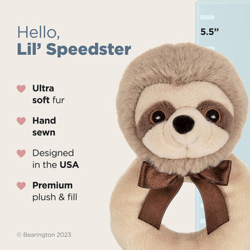 Bearington Collection Baby Lil’ Speedster, 5.5 Inch Sloth Plush Stuffed Animal Soft Ring Rattle, Sloth Baby Stuff