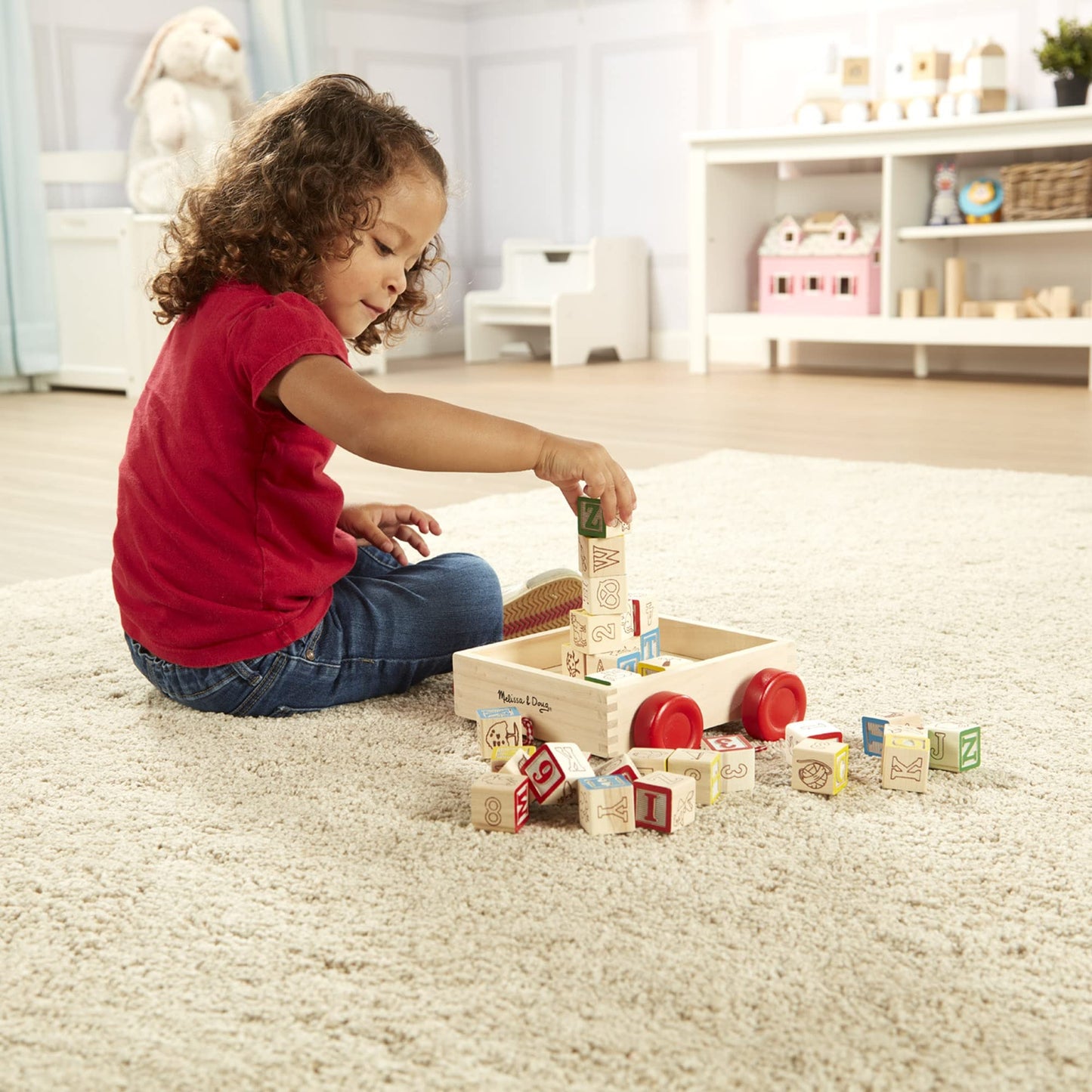 Melissa & Doug Classic ABC Block Cart - Multi Color, 1 Count (Pack of 1) - Educational Toy for Early Learning