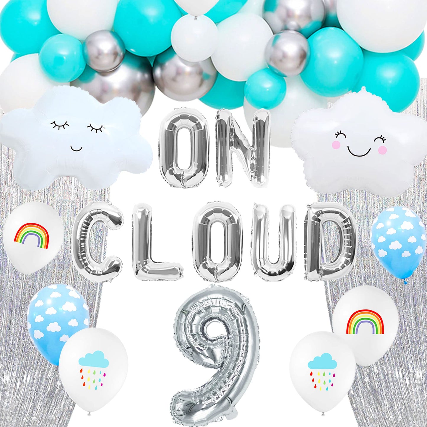 Laventy 43 Pcs Silver On Cloud 9 Balloons On Cloud 9 Birthday Decoration 9 Birthday Decoration Nine Years Old Birthday Balloon On Cloud 9 Party Supplies Cloud Balloon
