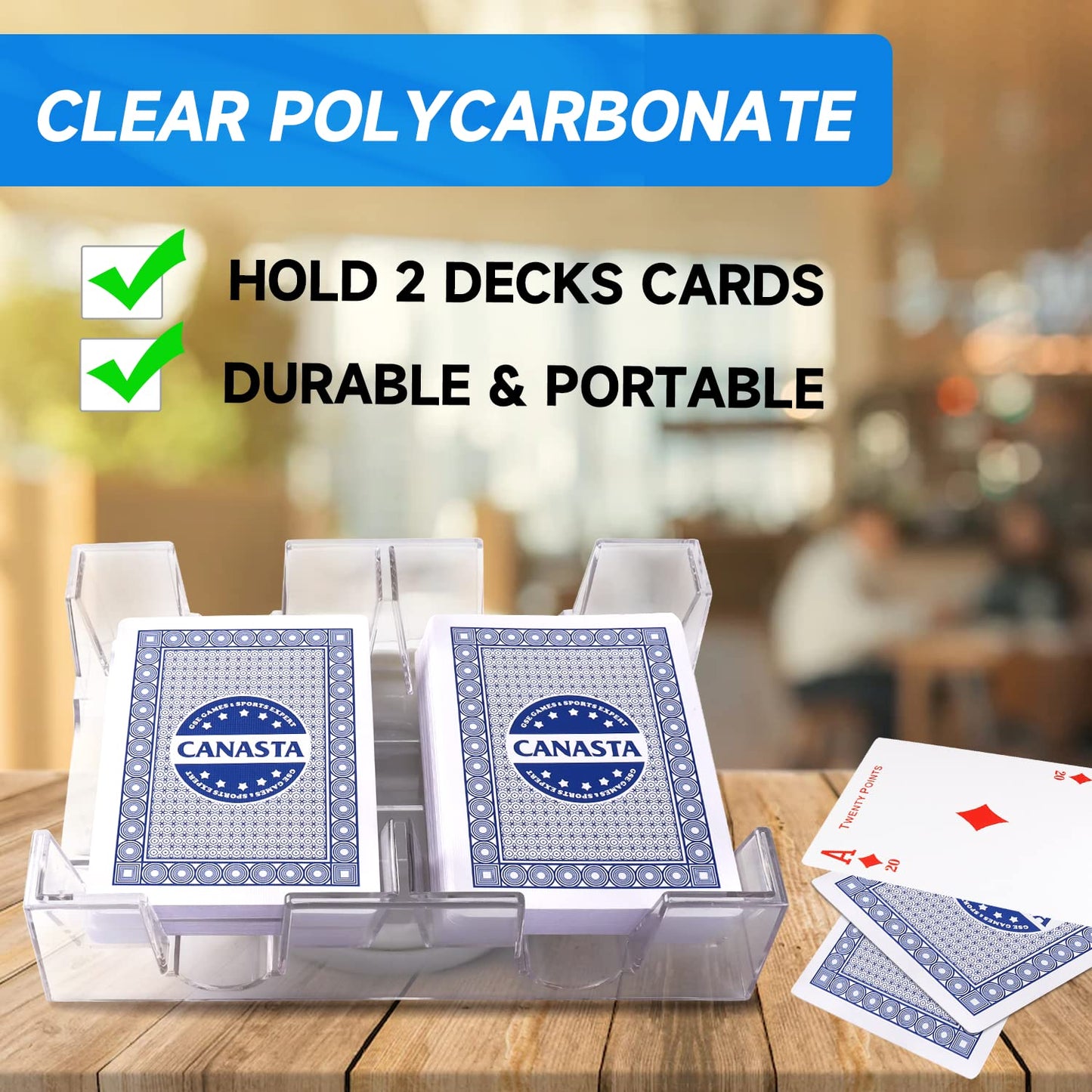 Gse Games & Sports Expert Canasta Cards Game Set, Includes 2 Decks Canasta Playing Cards With Point Values, A Revolving Card Tray, And 50 Canasta Score Sheets (Blue)