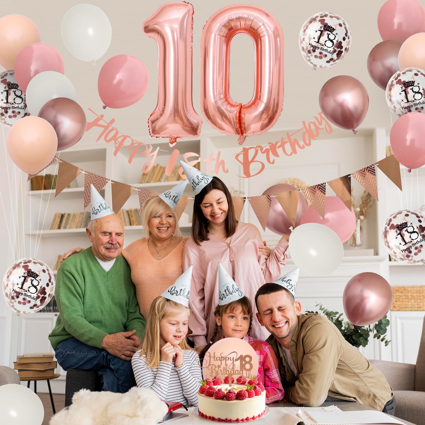 10Th Birthday Decorations Retro Pink Rose Gold,10Th Birthday Balloons,Happy 10Th Birthday Banner With Cake Toppers Rose Gold Num