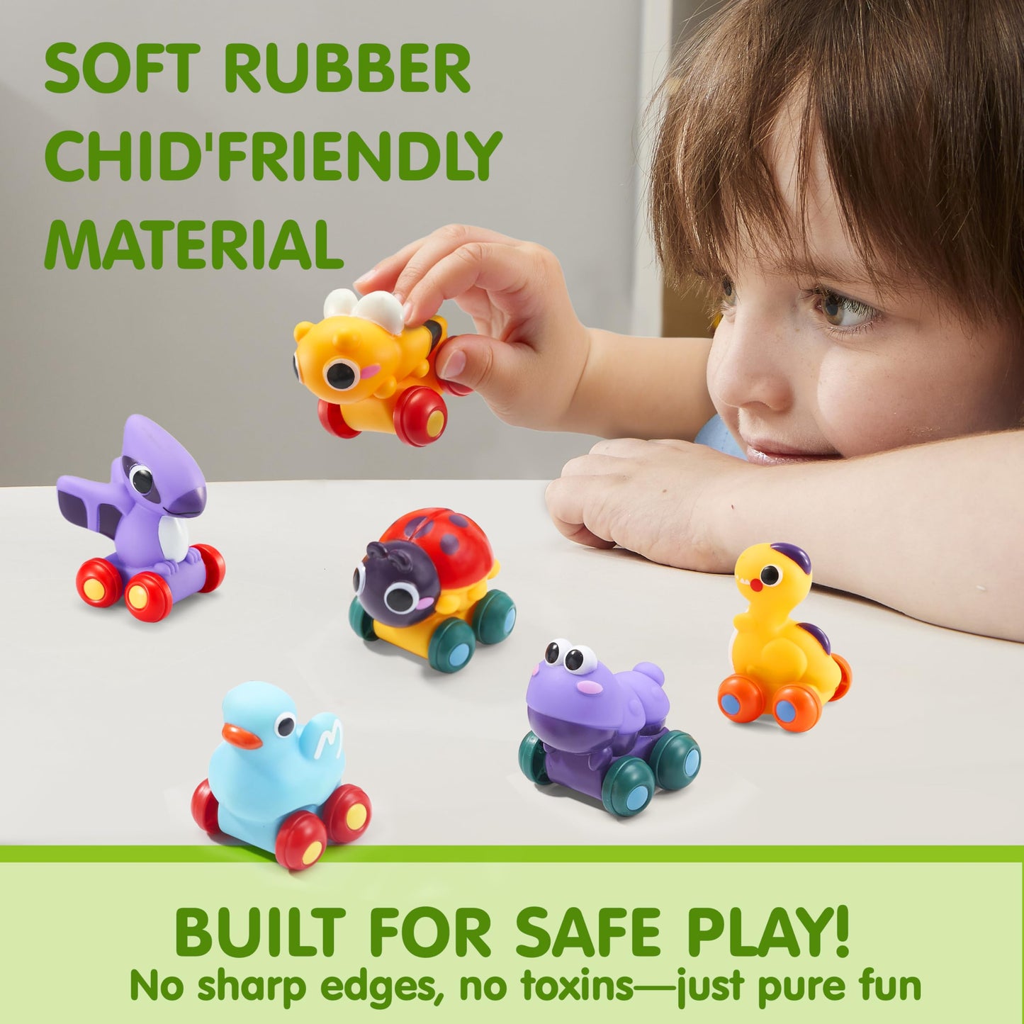 JOYIN Animal Cartoon Cars, Soft Rubber Toy Car Set, Mini Vehicles, Bath Toy Car for Toddlers, Gift for Boys and Girls Christmas