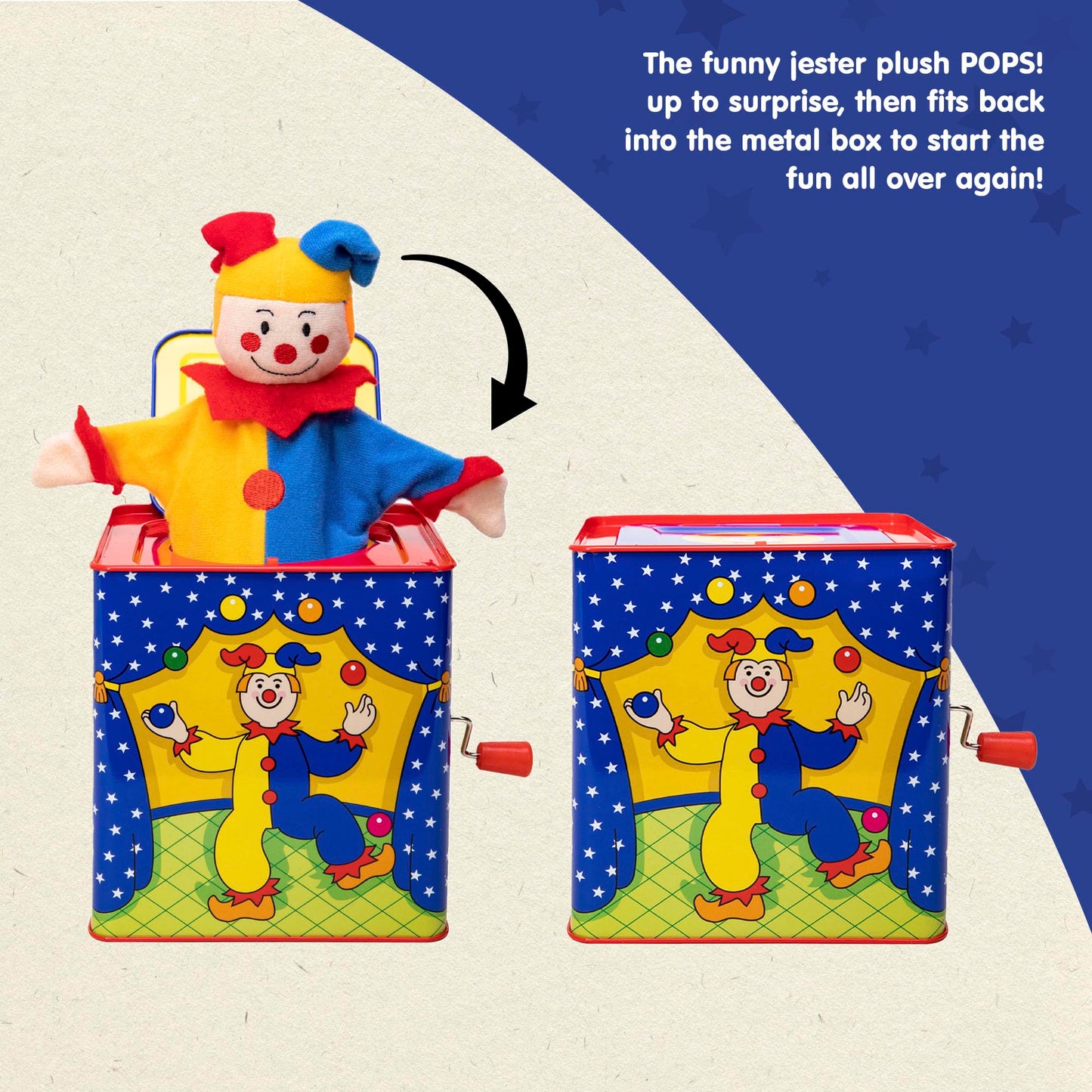 Schylling Jester Jack In The Box - Classic Children'S Musical Toy - Colorful And Durable Tin Box With Silly Jester Plush - Age 18 Months And Up