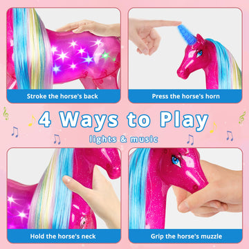 BETTINA Unicorn & Princess Doll Set - 11.5 Inch Magical Toys with Lights & Sounds, Pink, Perfect Gift for Girls Ages 3-8