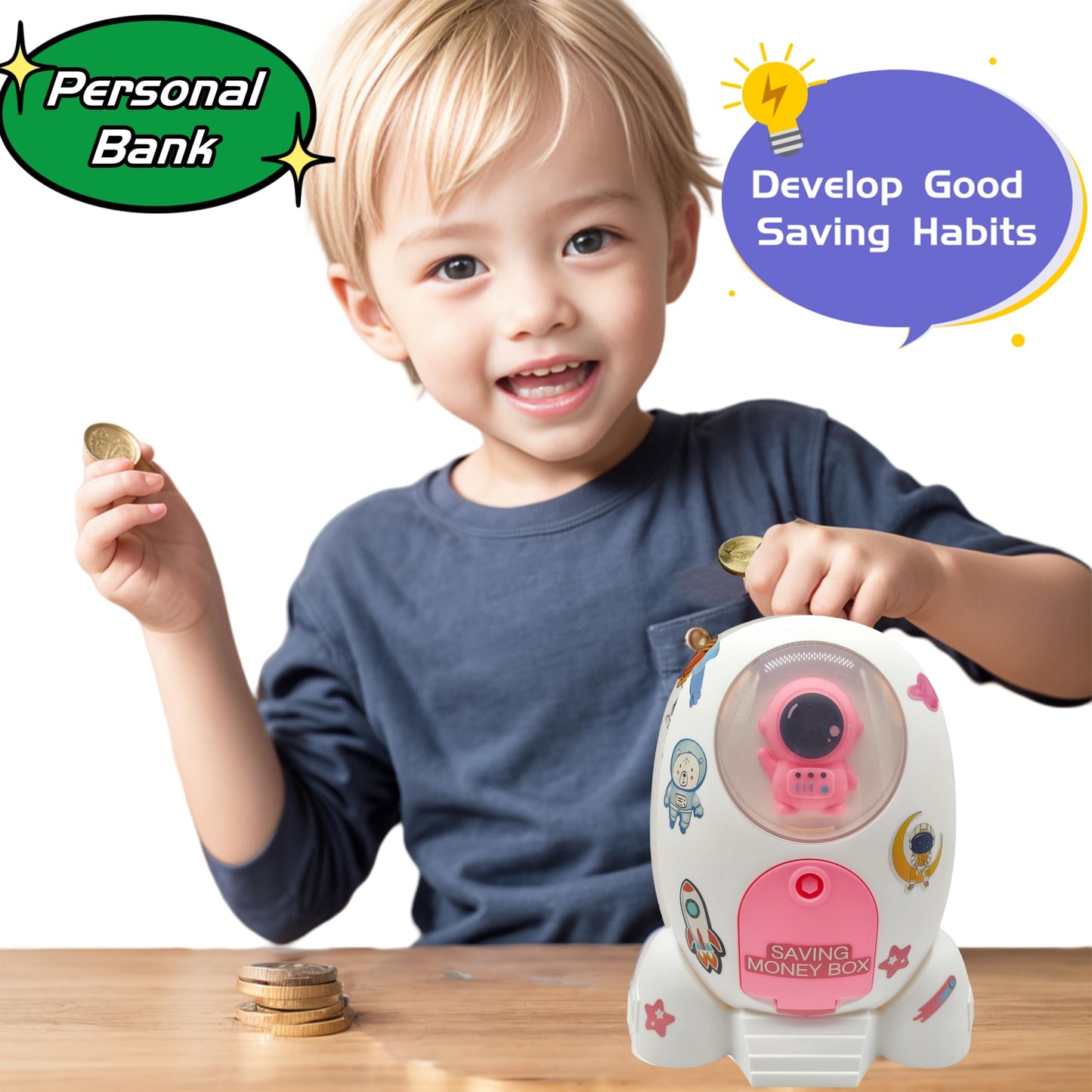 Rocket Ship Piggy Bank For Girls Money Safe Astronaut Piggy Banks For Kids Cash Coin Can Atm Bank For Boys With Key Astronaut St