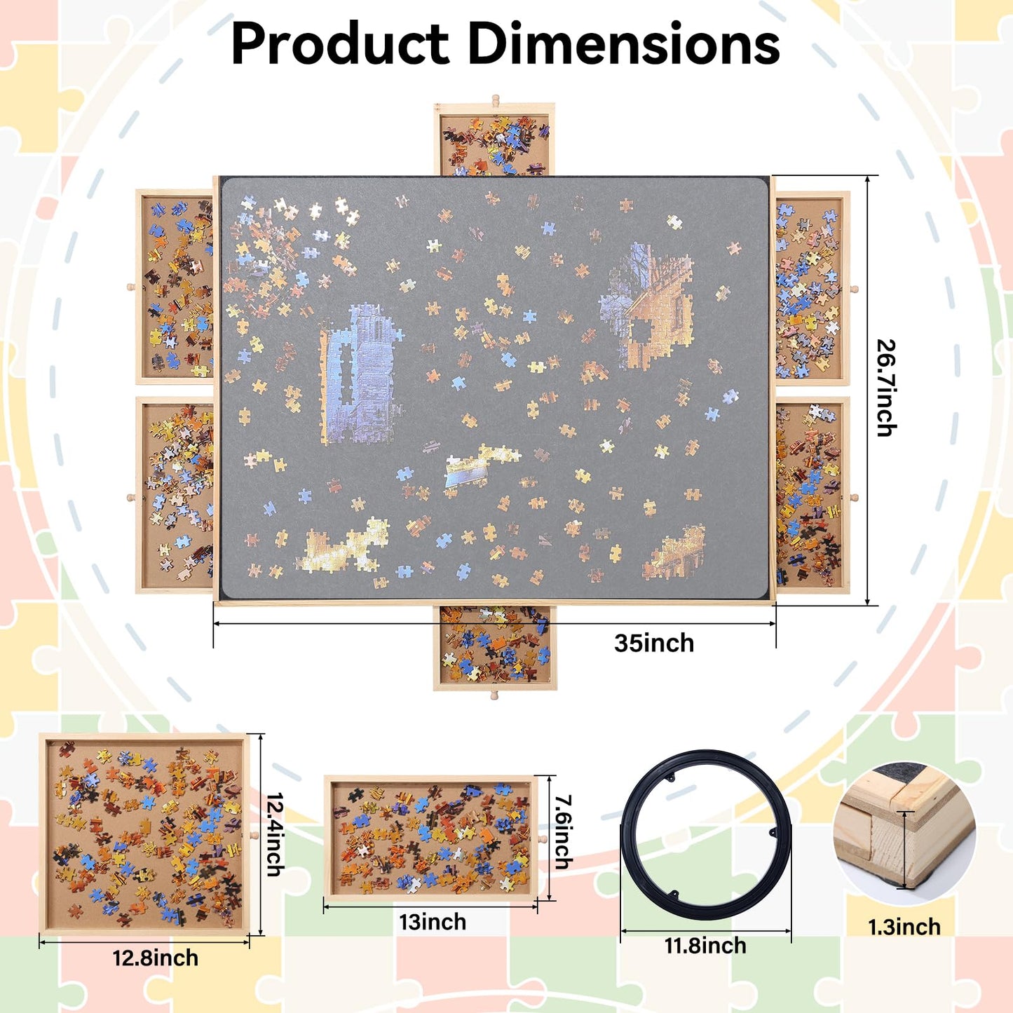 1500 Piece Puzzle Board,Wooden Jigsaw Puzzle Board With Drawers 35 X 27 Portable Puzzle Table Rotating Puzzle Table With Cov