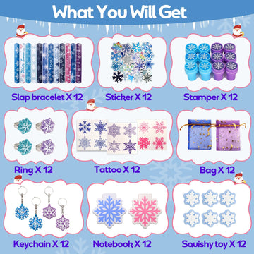 Atonofun 146 Pcs Snowflake Party Favors, Goodie Bag Stuffers, Gift Bags Filler, Classroom Reward Prizes, Bulk Small Toy, Snowfla