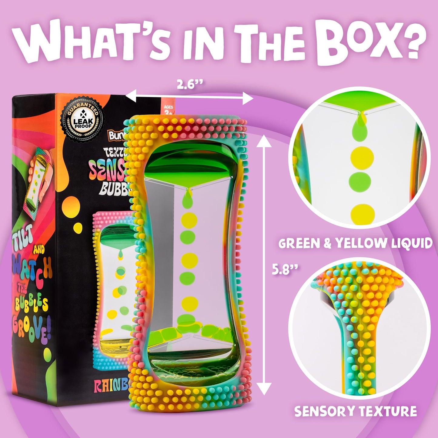 Bunmo Liquid Motion Bubbler With Sensory Texture - Liquid Timer - Bubble Timer - Liquid Motion Sensory Toys For Calming & Sensor