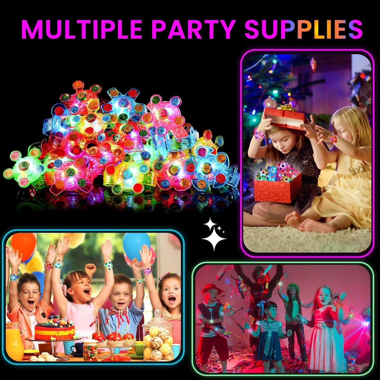 SCIONE 24 Pack LED Light Up Fidget Spinner Bracelets - Glow in the Dark Eco-Friendly Party Favors for Kids 4-12, Birthday Gifts