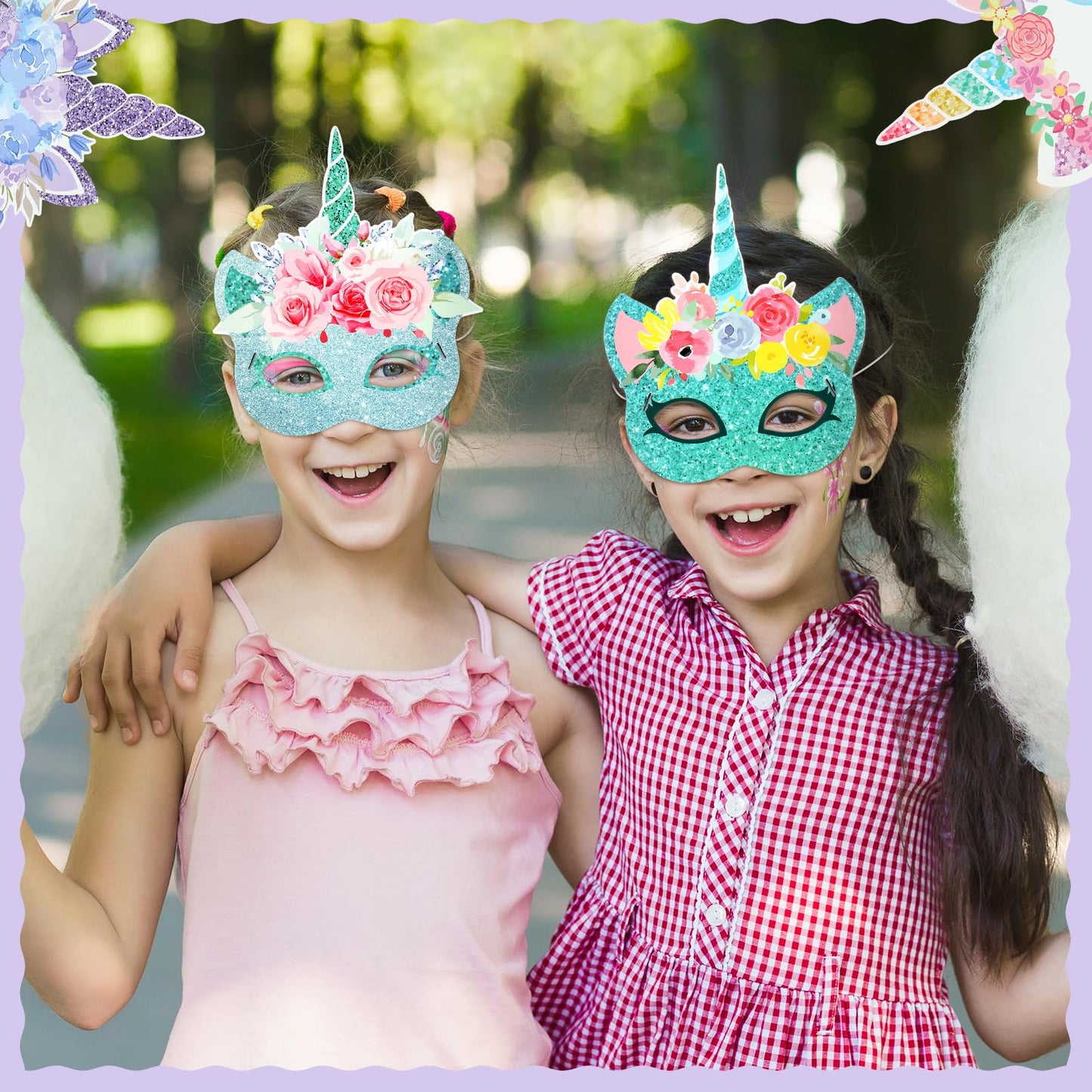 Marsui 32 Pcs Unicorn Monster Safari Animal Face Masks For Kids Cartoon Masks For Animal Birthday Party Decorations(Unicorn)