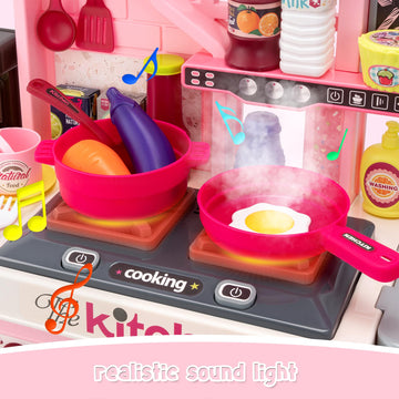 Kids Kitchen Playset-53pcs Cooking Stove,Paly Sink,Oven,Kitchen Toys with Realistic Lights&Sounds,Pretend Play Toys,Kitchen Toys