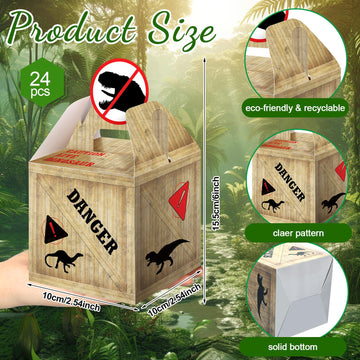 Bucherry 24 Pcs Dinosaur Treat Boxes - Dino Party Favor Gift Containers for Birthday and Baby Shower Decorations