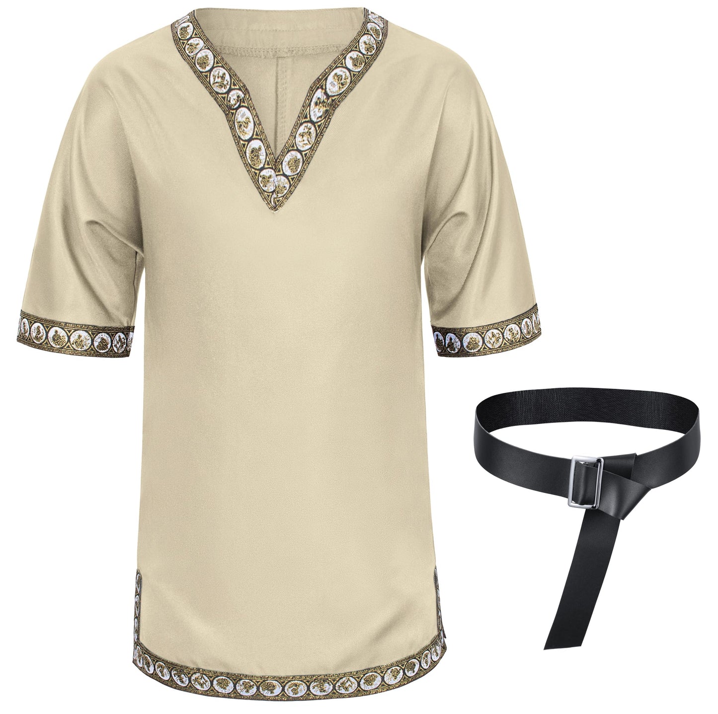 Kids Medieval Costume Boys Viking Tunic Knight Warrior Renaissance Shirts With Belt 4-6T Beige