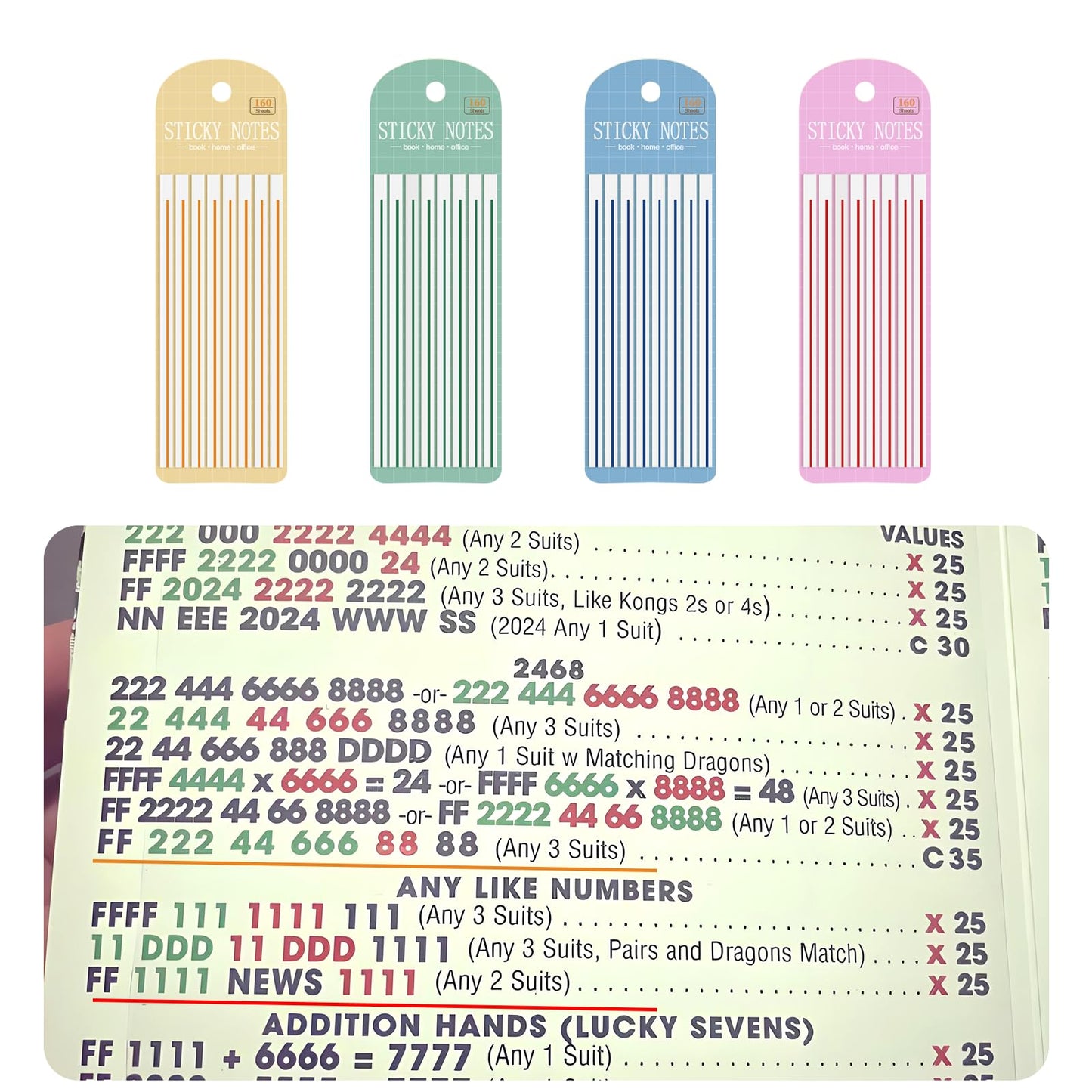MXFIV Mahjong Card Line Guide - 640 Pcs Plastic Booklet Reader, 2"x8", Neutral/Pastel, Concentration & Rules Helper Accessories