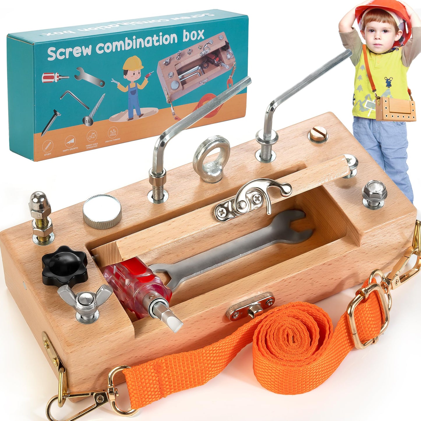 Woodmam Montessori Screwdriver Board Set, Wooden Storage Box & Strap Toddler Real Tools, Montessori Stem Fine Motor Skills Toys For 3 4 5 Year Old Kids, Educational Sensory Preschool Learning Toys