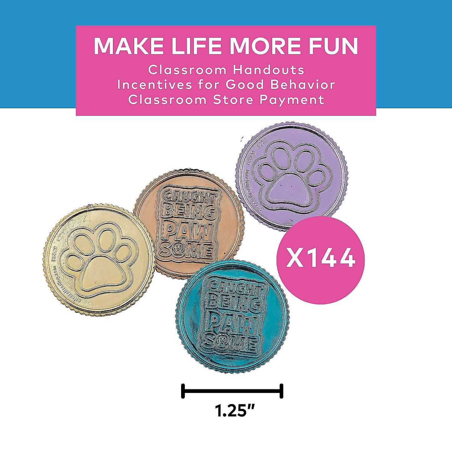 Fun Express Pawsome Reward Coins - 144 Pieces - Educational And Learning Activities For Kids