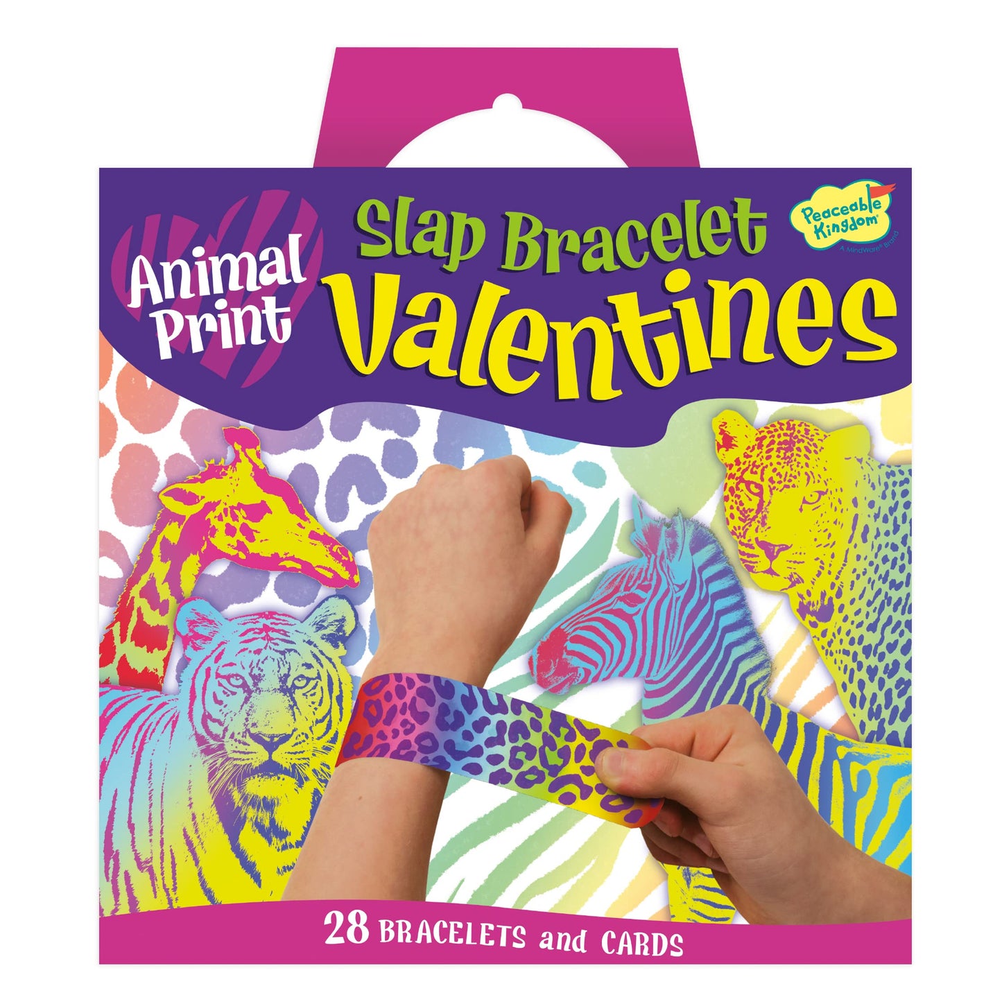 Peaceable Kingdom Valentines Cards For Kids Classroom, Set Of 28 Valentines Day Gifts - Animal Print Slap Bracelets