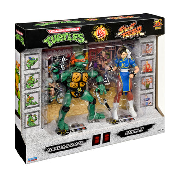 Bandai 2 Pack | Teenage Mutant Ninja Turtles Michelangelo Vs Street Fighter Chun-Li Action Figures | 6'' And Turtle With Articulation, P81252