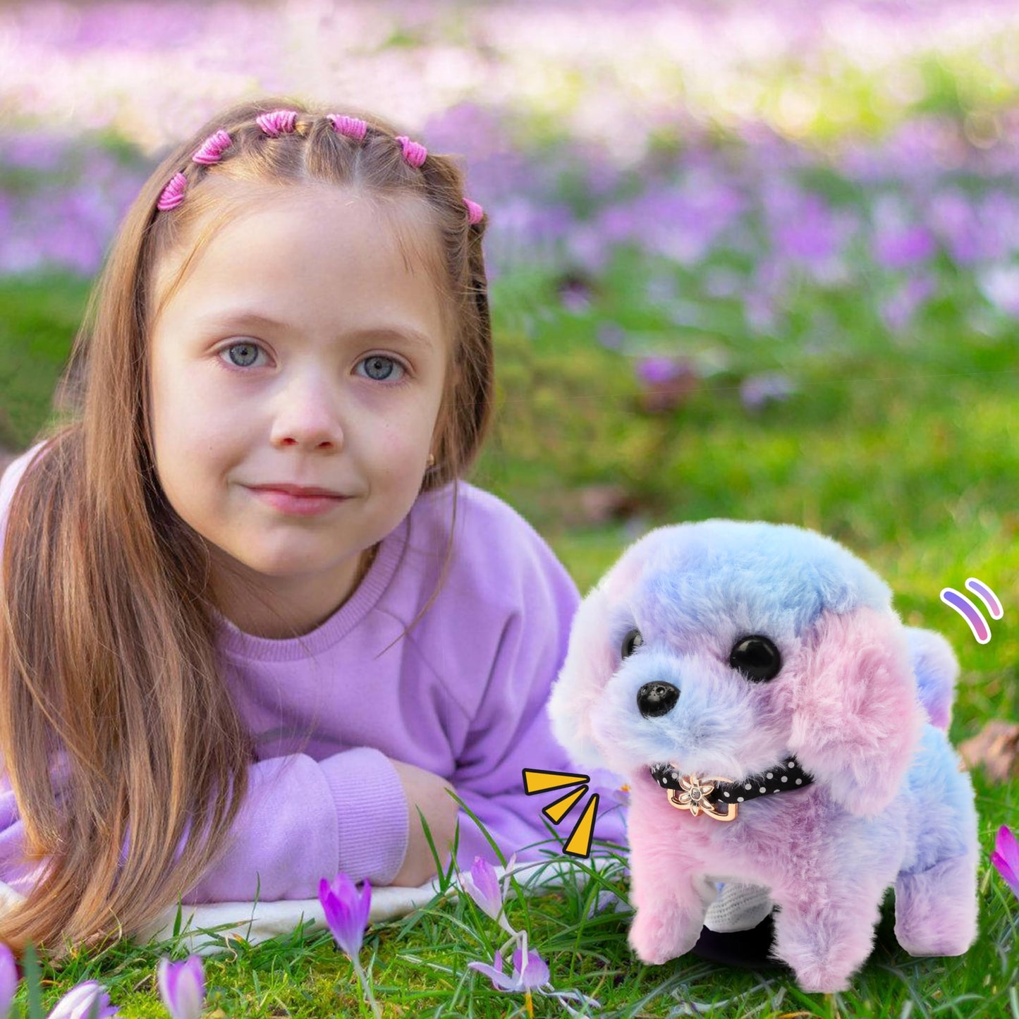 Easfan Walking Puppy Stuffed Animal Interactive Rainbow Dog Barking Tail Wagging Head Nodding Educational Plush Toy Easter Christmas Birthday Gifts For Toddlers Kids Girls, 7'