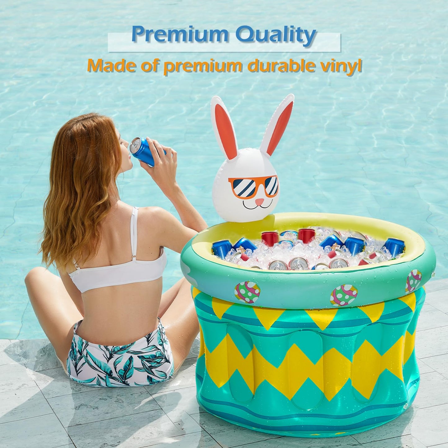 Jasonwell Inflatable Pool Party Cooler - Easter Bunny Ice Bucket Luau Hawaiian Tropical Beach Themed Birthday Easter Party Decorations Favors Supplies Decor Blow Up Drink Cooler Outdoor Kids Adults