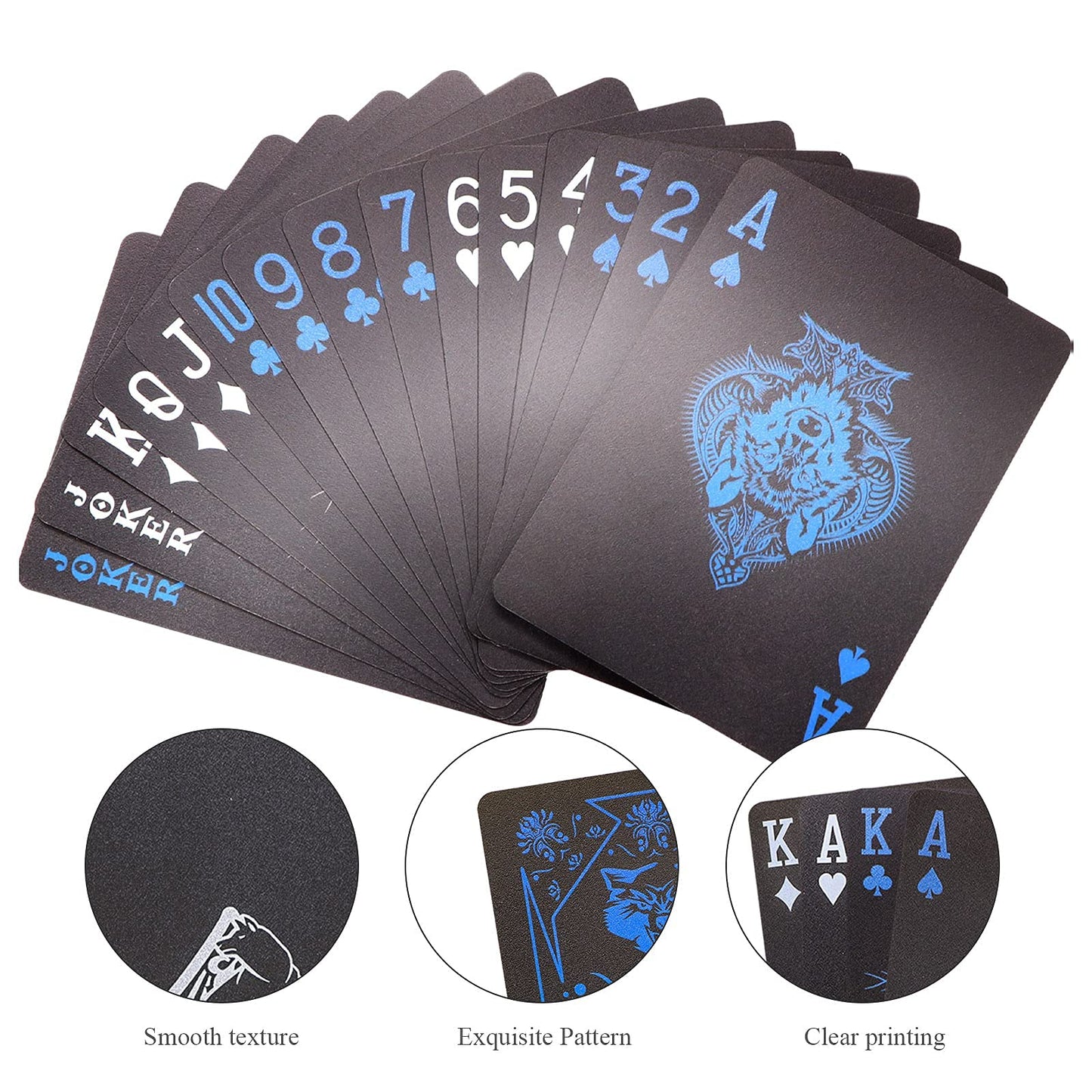 Wjpc Pvc Waterproof Playing Cards, Cool Black Plastic Poker Cards,Deck Of Cards For Game And Party.(Wolf)