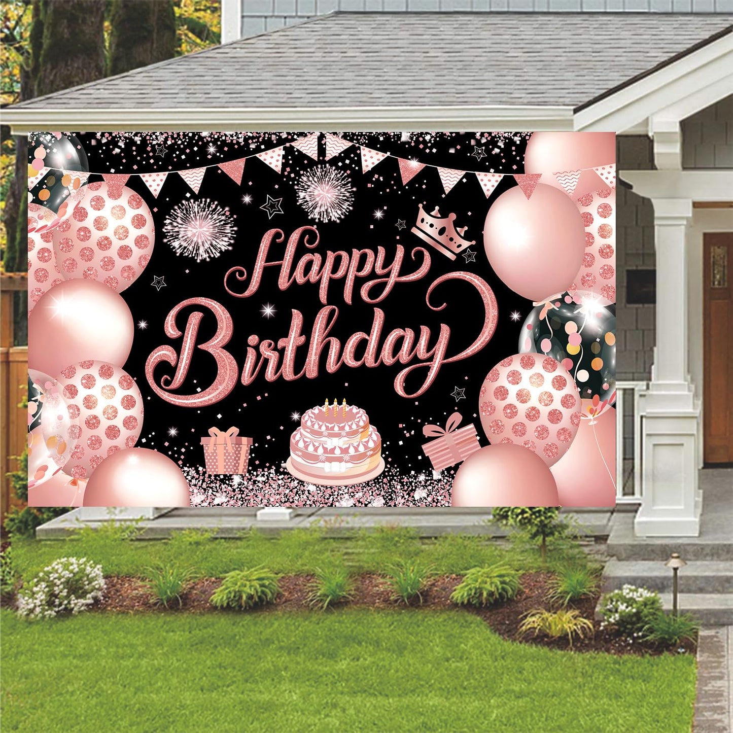YinQin 180x120 cm Black Rose Gold Happy Birthday Party Backdrops Cloth 71x47 in. Glitter Rose Gold Birthday Photography Backgrou