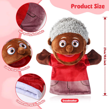 1 Pcs Family Hand Puppets 12 Inch Grandparents Mom Dad Brother Sister Plush Hand Puppet Toys Role-Play Toy Puppets For Kids Storytelling Imaginative Pretend Play Teaching Preschool(Black Grandmother)