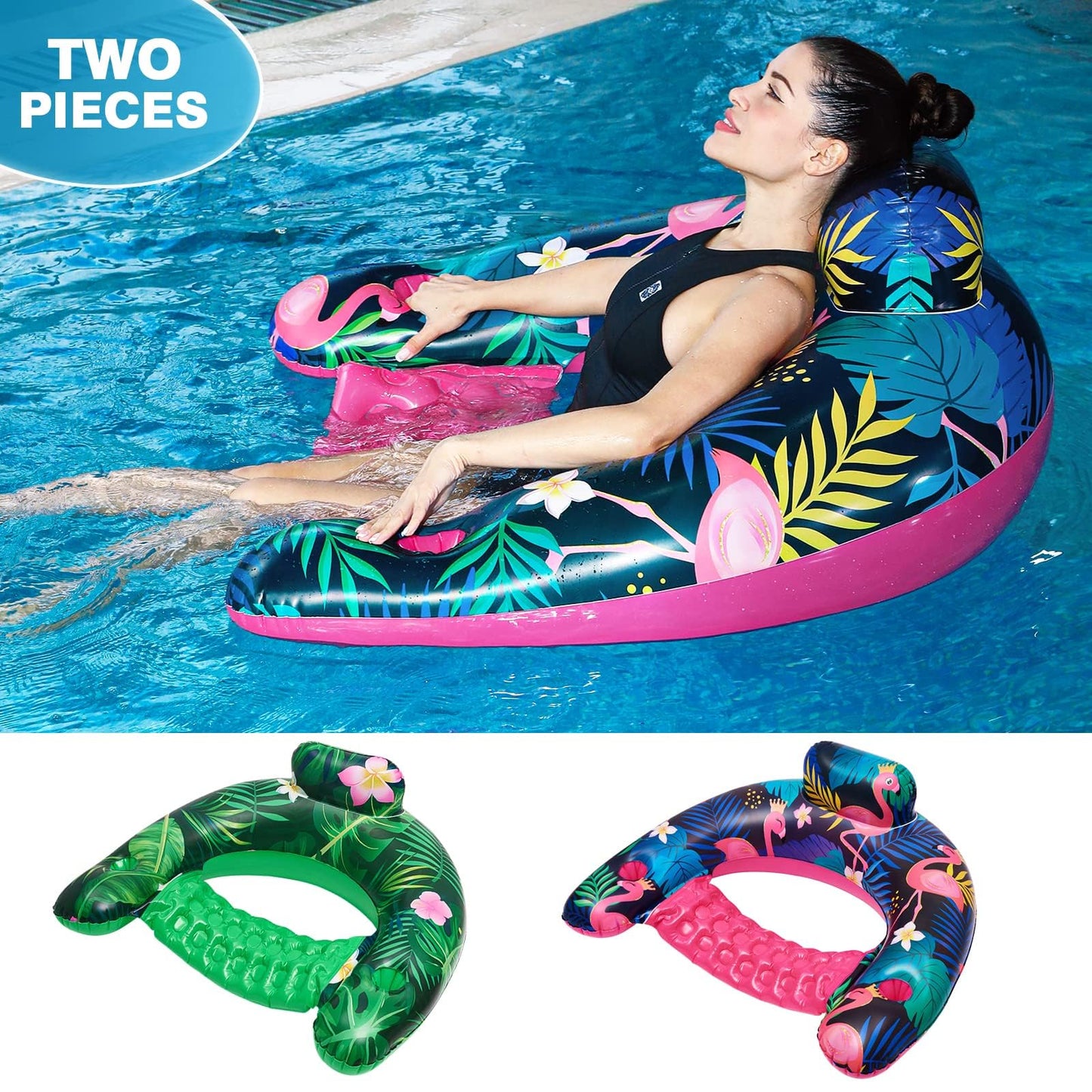 Wernnsai Inflatable Pool Float Chair - 2 Pack Pool Float Seat With Cup Holder Backrest Portable Water Hammock Lounges Chair Swimming Pool Party Toy Floaties Beach Floaty For Adult