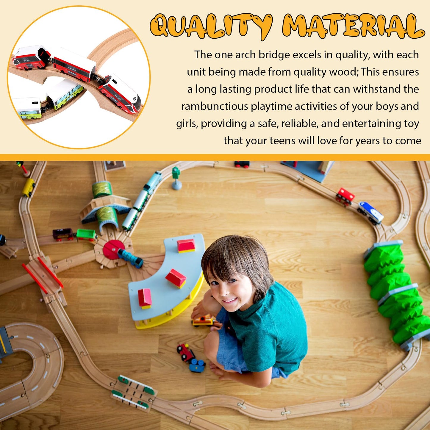 Kigley Wood Train Track Expansion Wooden Train Track Accessories Wooden Train Bridge for Most Major Toy Trains Railway