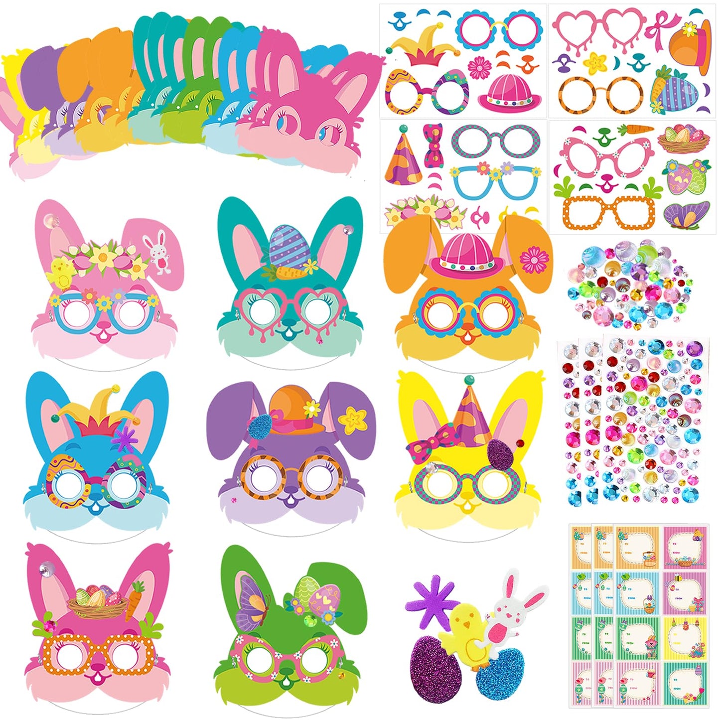 24 Sets Bunny Masks Craft Kits Easter Face Masks Diy Paper Easter Party Mask Art Sets Bunny Face Stickers For Kids Classroom Act